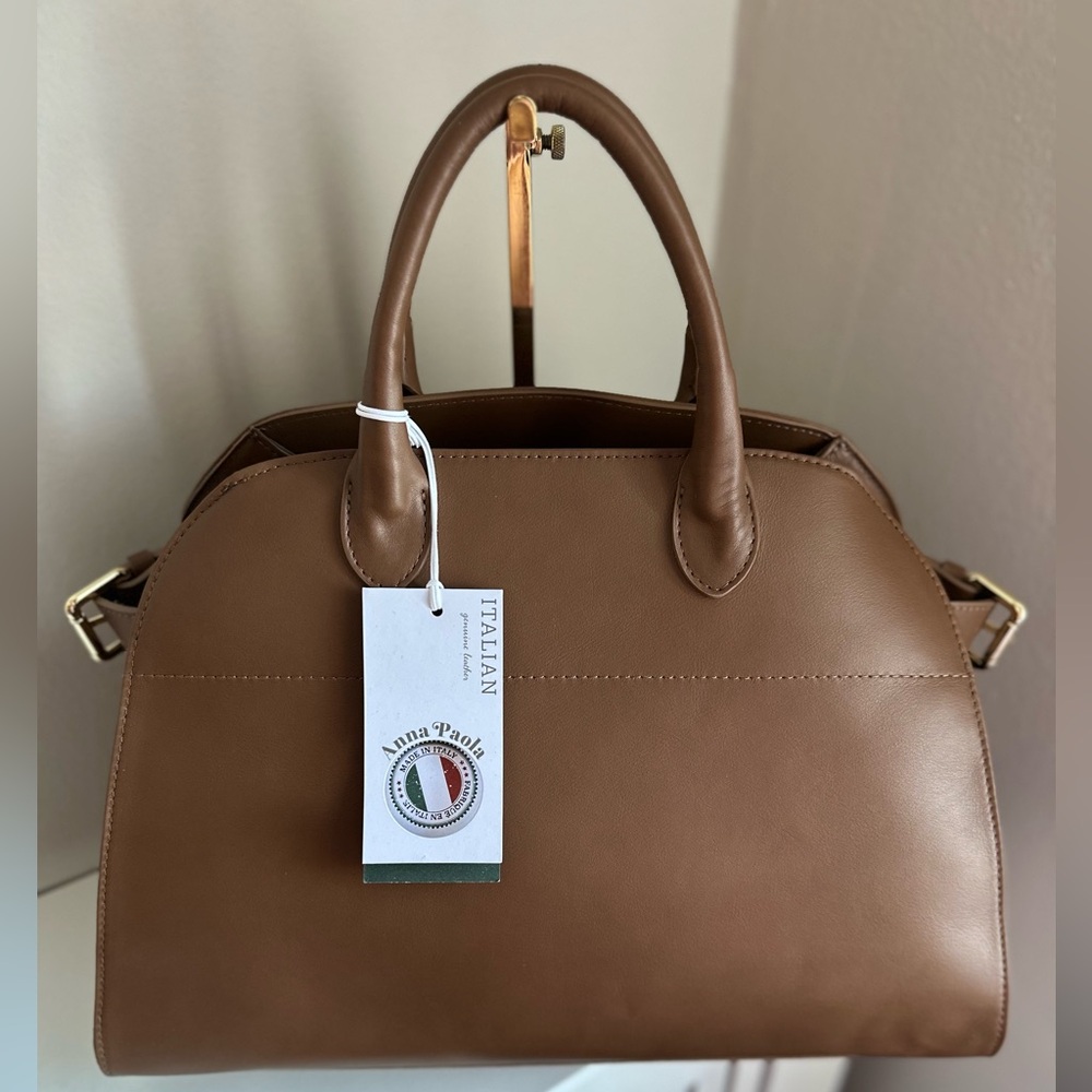 Viral Anna Paola Genuine Tan Brown Italian  Leather Satchel Tote NWT ✨